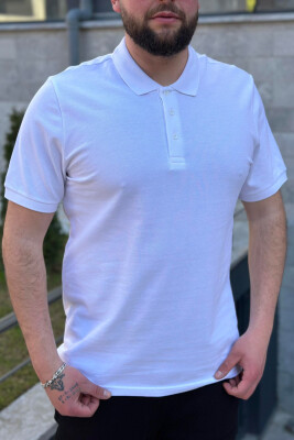 3 BUTTONS POLO NECK MEN T-SHIRT WHITE-E BARDHE 