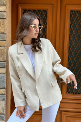 COTTON ONE COLOR SIMPLE WOMAN JACKET CREAM/KREM 