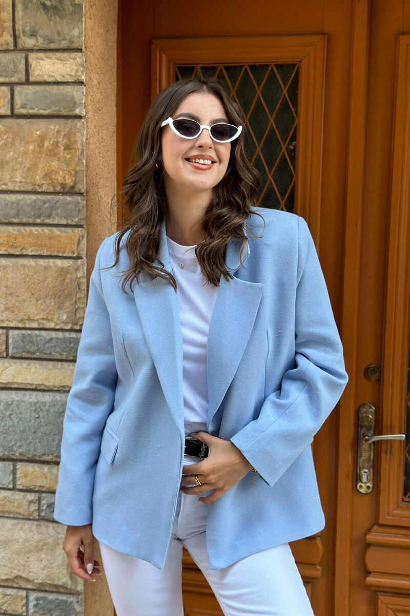 COTTON ONE COLOR SIMPLE WOMAN JACKET LIGHTBLUE/BZ - 1