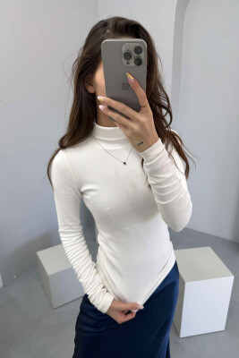 HIGH NECK ONE COLOR WOMEN SWEATSHIRT CREAM/KREM 