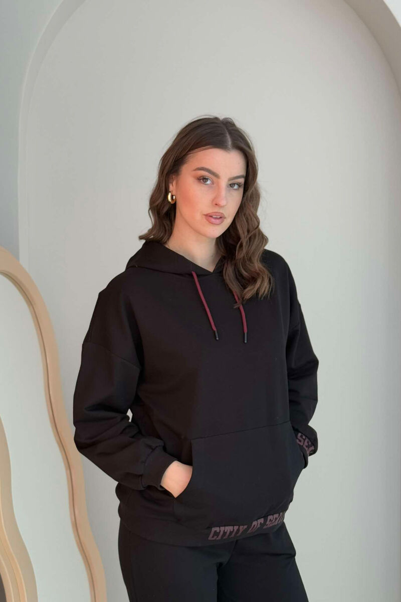 ONE COLOR SIMPLE HOODIE+JOGGERS WOMEN SET BLACK/ E ZEZE - 5