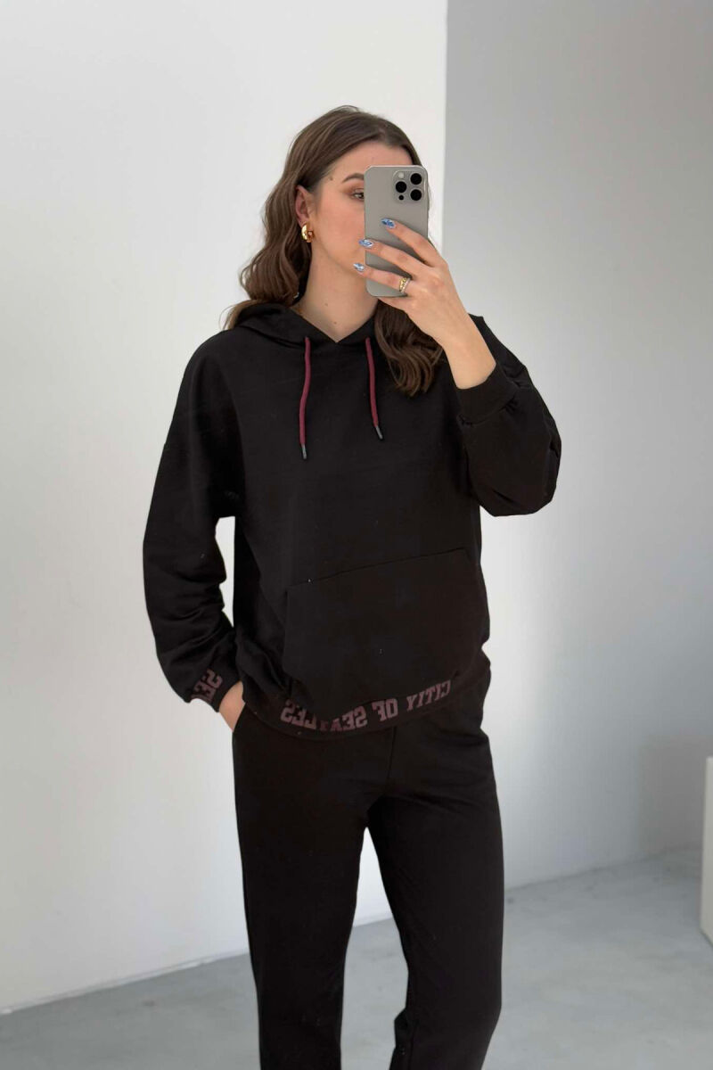 ONE COLOR SIMPLE HOODIE+JOGGERS WOMEN SET BLACK/ E ZEZE - 6