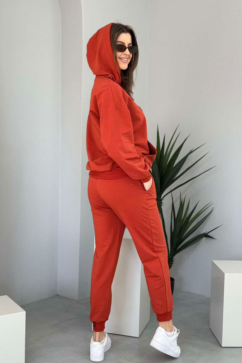 ONE COLOR SIMPLE HOODIE+JOGGERS WOMEN SET BRICK/TULLE - 6