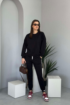 ONE COLOR SIMPLE SWEATSHIRT+JOGGERS WOMEN SET BLACK/ E ZEZE 