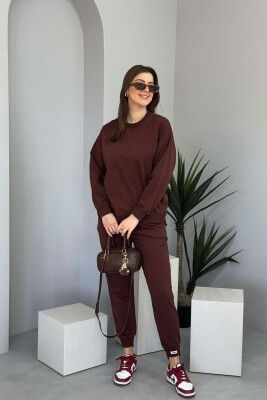 ONE COLOR SIMPLE SWEATSHIRT+JOGGERS WOMEN SET BROWN/KAFE 