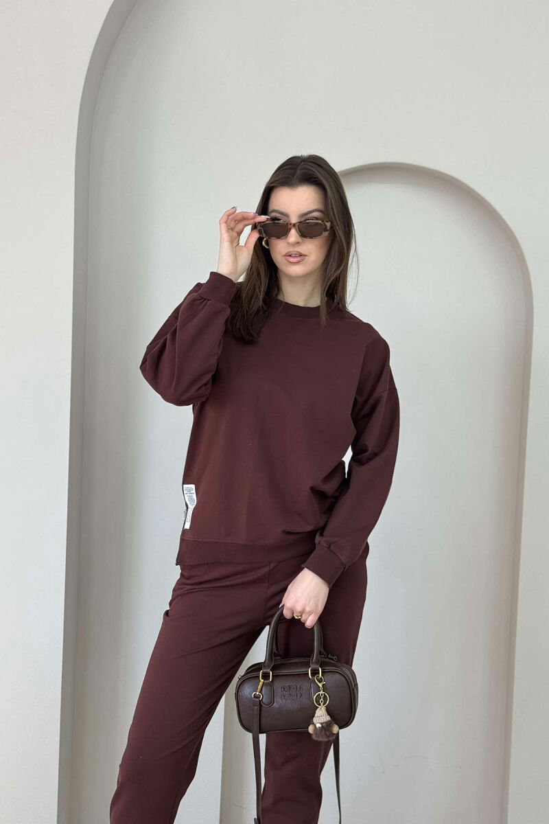 ONE COLOR SIMPLE SWEATSHIRT+JOGGERS WOMEN SET BROWN/KAFE - 4