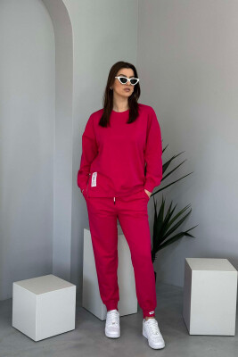 ONE COLOR SIMPLE SWEATSHIRT+JOGGERS WOMEN SET FUCHSIA/CIKLAMI 