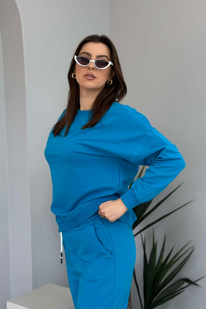 ONE COLOR SIMPLE SWEATSHIRT+JOGGERS WOMEN SET LIGHTBLUE/BZ - 5