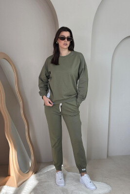 ONE COLOR SIMPLE SWEATSHIRT+JOGGERS WOMEN SET OLIVE/ULLI 