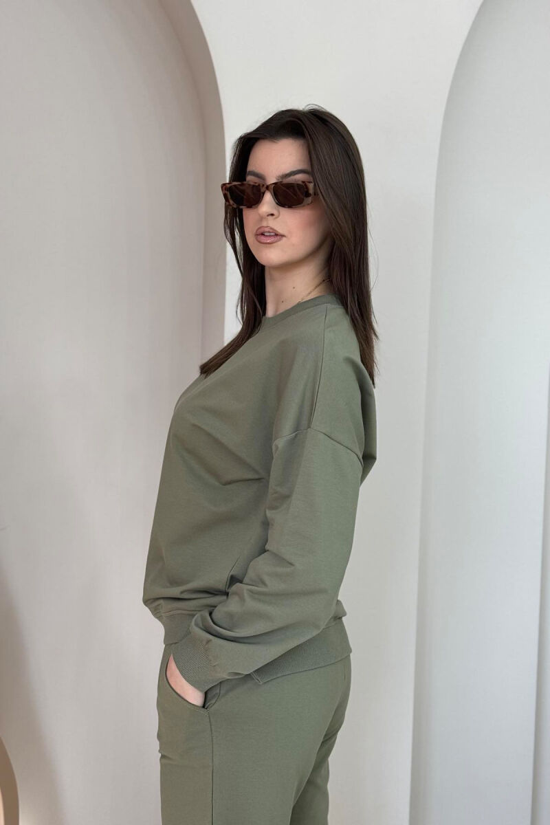 ONE COLOR SIMPLE SWEATSHIRT+JOGGERS WOMEN SET OLIVE/ULLI - 3