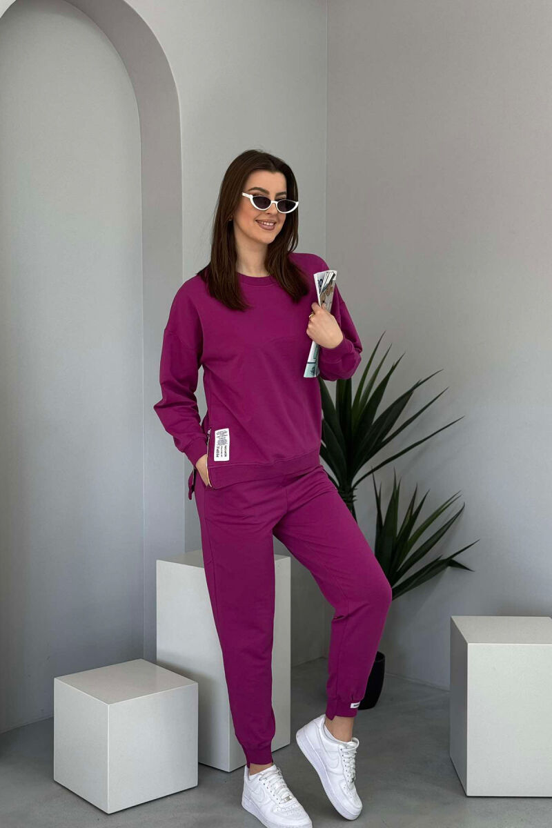 ONE COLOR SIMPLE SWEATSHIRT+JOGGERS WOMEN SET PURPLE/LEJLA - 1