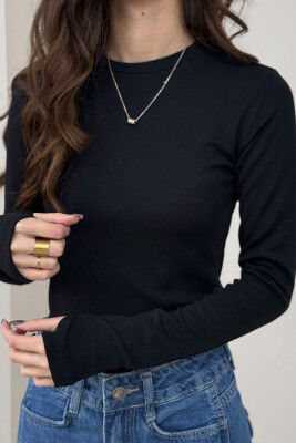 ROUND NECK ONE COLOR WOMEN SWEATSHIRT BLACK/ E ZEZE 