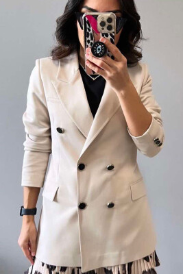 SILVER+BLACK BUTTONS ONE COLOR WOMAN JACKET BEIGE/BEZHE 