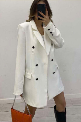 SILVER+BLACK BUTTONS ONE COLOR WOMAN JACKET WHITE-E BARDHE 