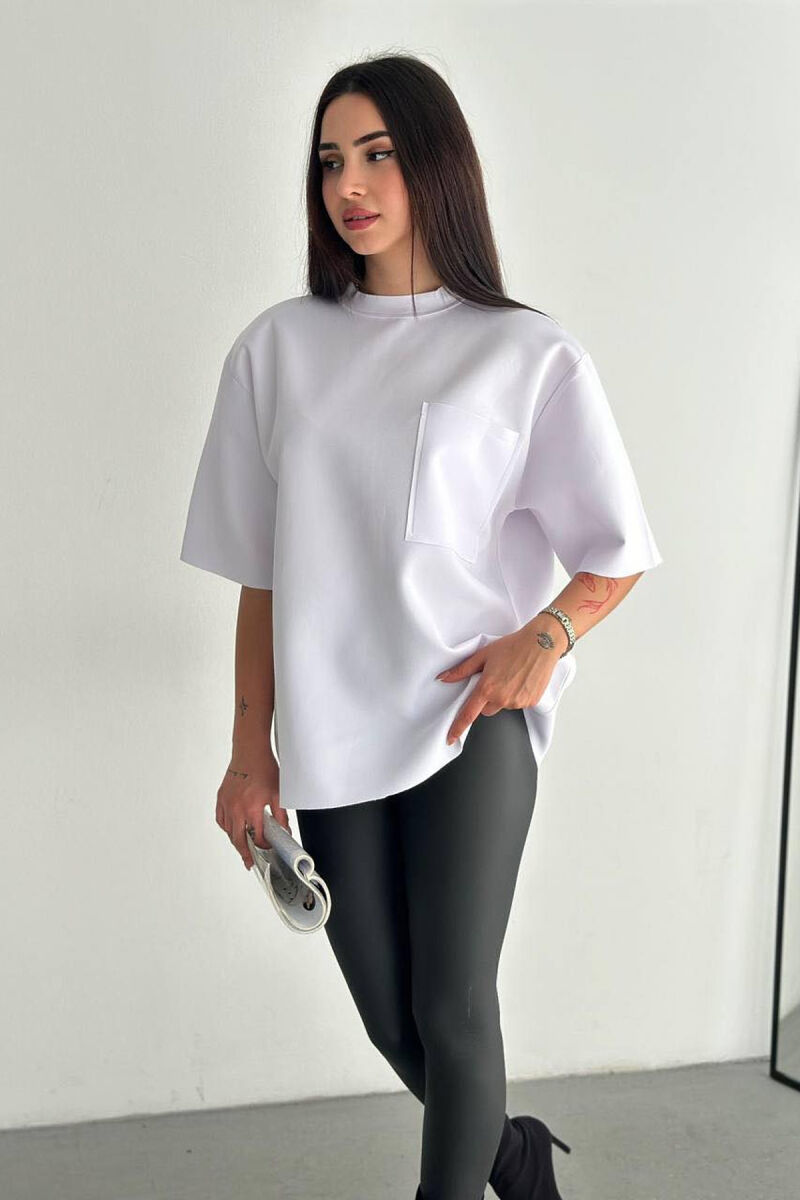 SIMPLE POCKET OVERSIZE WOMAN T-SHIRT WHITE-E BARDHE - 3