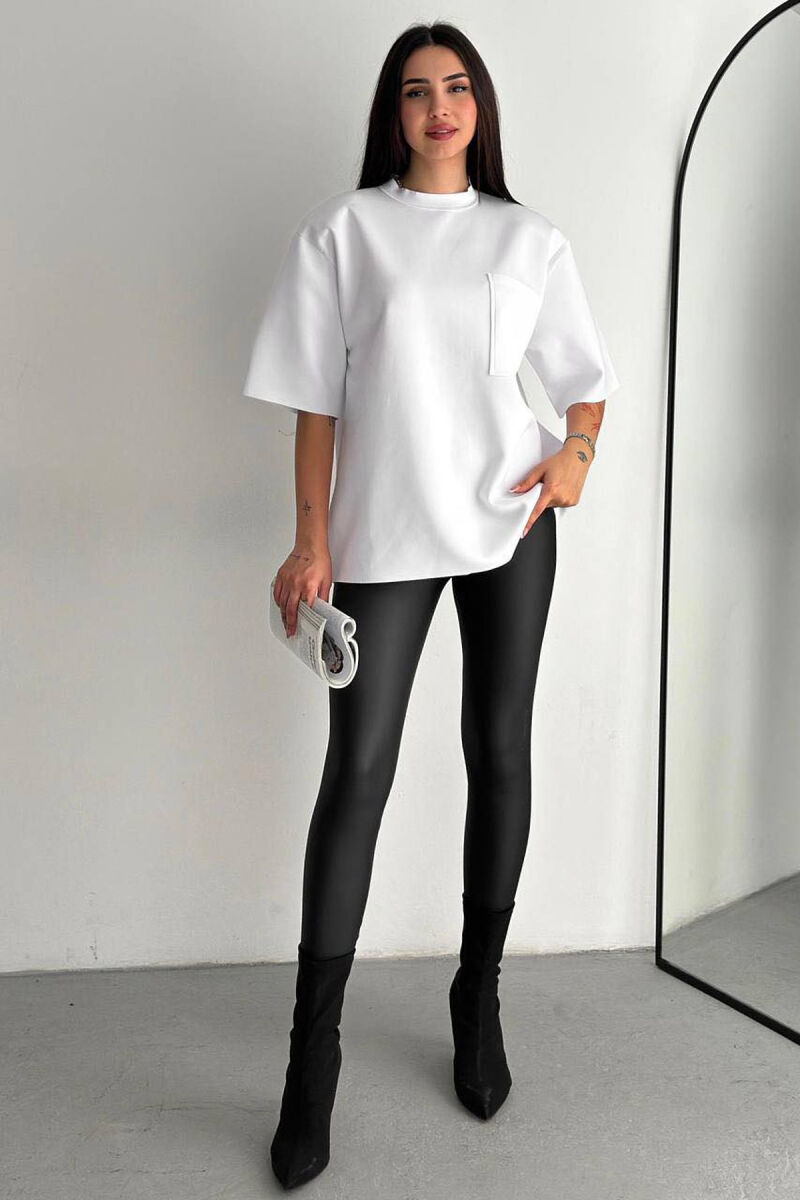 SIMPLE POCKET OVERSIZE WOMAN T-SHIRT WHITE-E BARDHE - 4