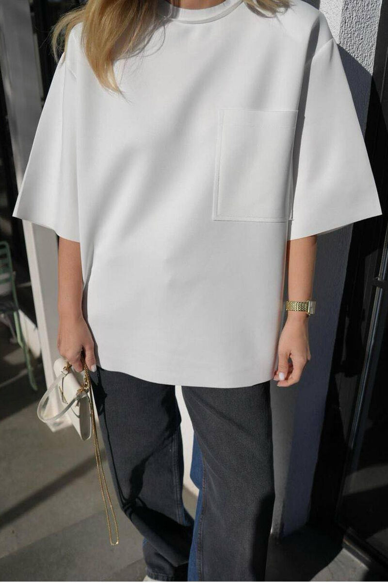 SIMPLE POCKET OVERSIZE WOMAN T-SHIRT WHITE-E BARDHE - 8