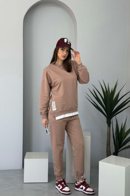 ZIPPER DETAIL SWEATSHIRT+JOGGERS WOMEN SET DARK BEIGE/BEZHE ERRET 