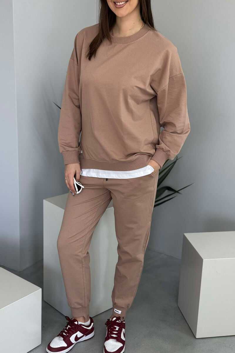 ZIPPER DETAIL SWEATSHIRT+JOGGERS WOMEN SET DARK BEIGE/BEZHE ERRET - 4