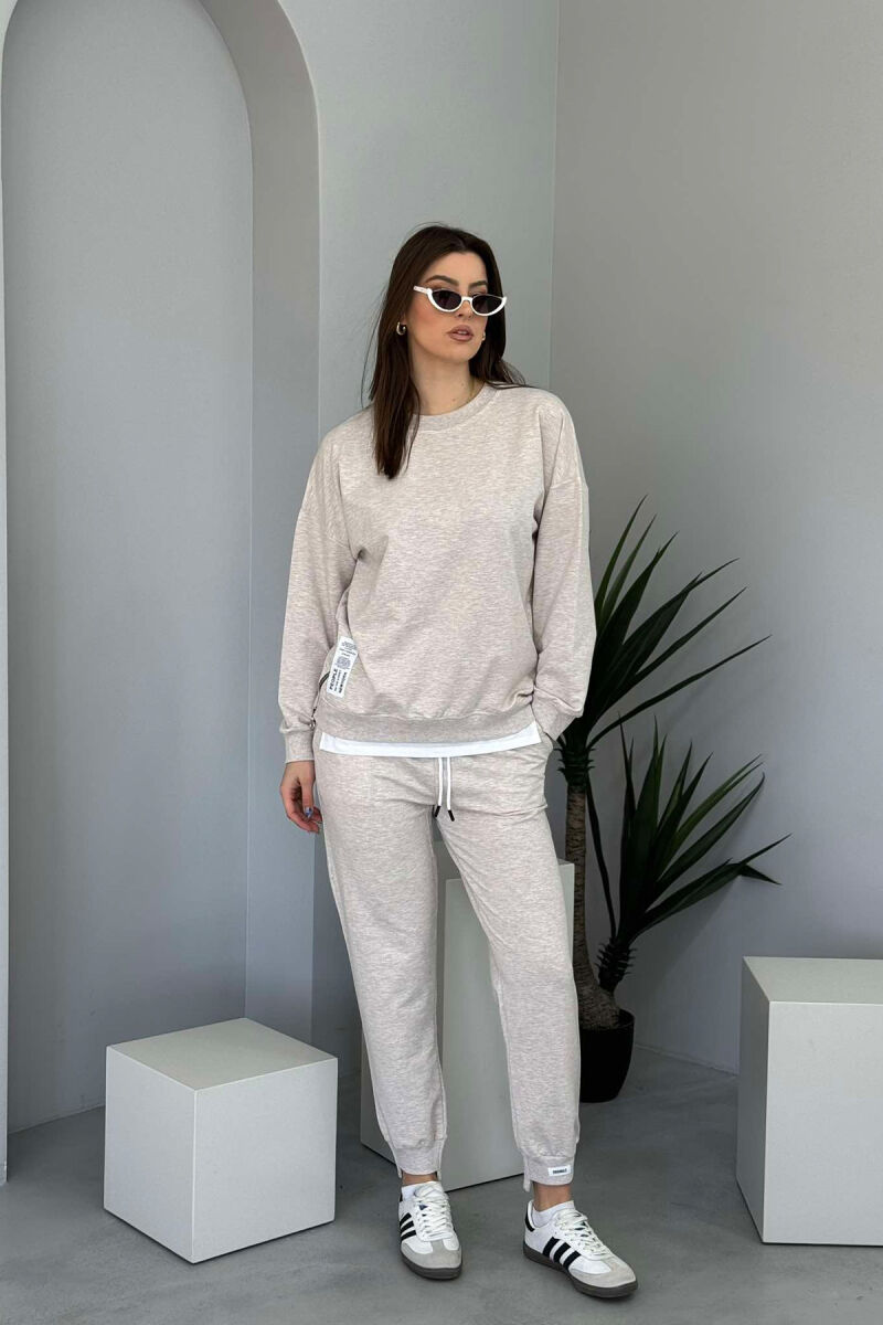 ZIPPER DETAIL SWEATSHIRT+JOGGERS WOMEN SET LIGHT BEIGE/BZHZB - 1