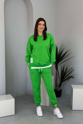 ZIPPER DETAIL SWEATSHIRT+JOGGERS WOMEN SET LIGHT GREEN/JEZB 