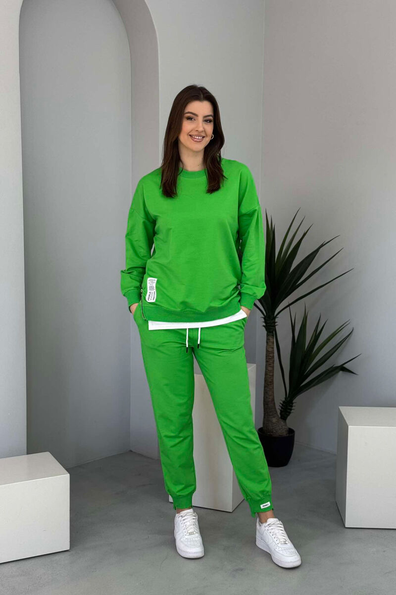 ZIPPER DETAIL SWEATSHIRT+JOGGERS WOMEN SET LIGHT GREEN/JEZB - 1