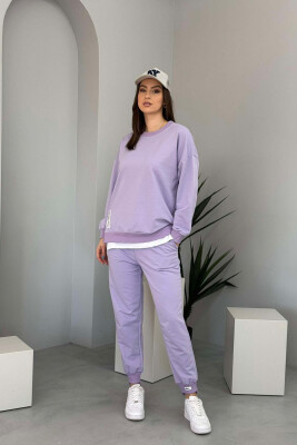 ZIPPER DETAIL SWEATSHIRT+JOGGERS WOMEN SET LIGHT PURPLE/LEZB 