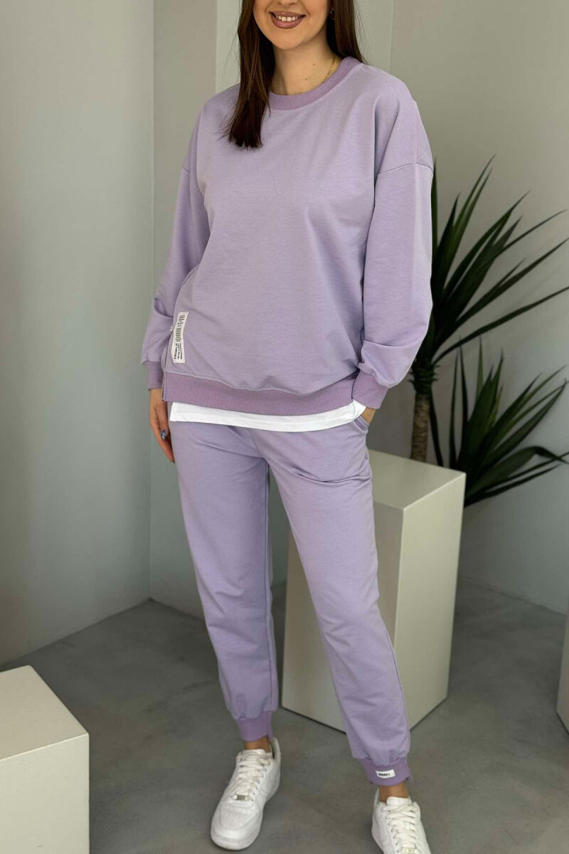 ZIPPER DETAIL SWEATSHIRT+JOGGERS WOMEN SET LIGHT PURPLE/LEZB - 2